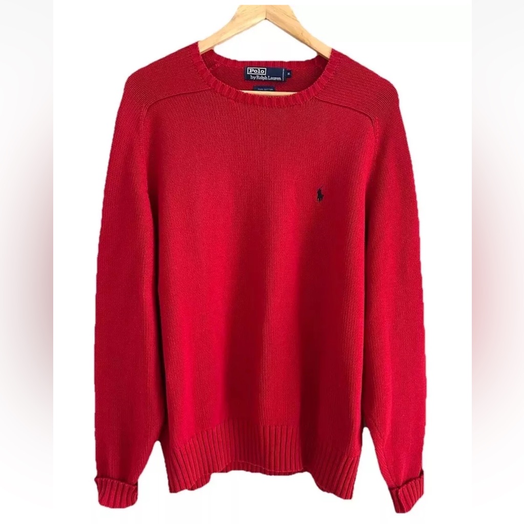Polo Ralph Lauren Crew Neck Cotton Red Pullover Sweater Size Xl